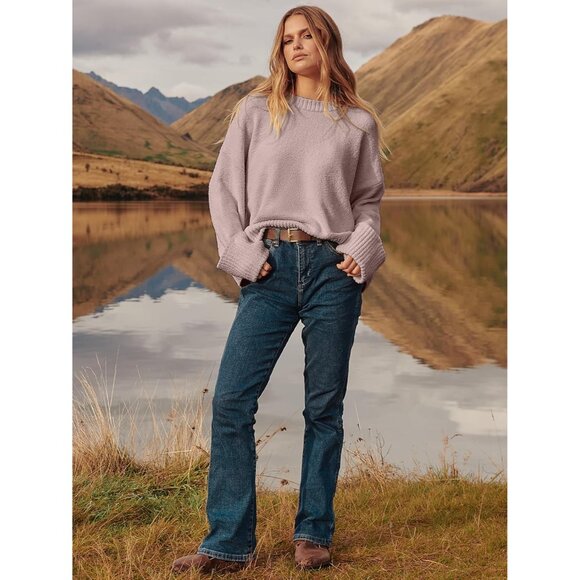 Women's Oversized Sweater Fuzzy Gray Purple Long Sleeve Casual Chunky Pullover - Picture 7 of 9